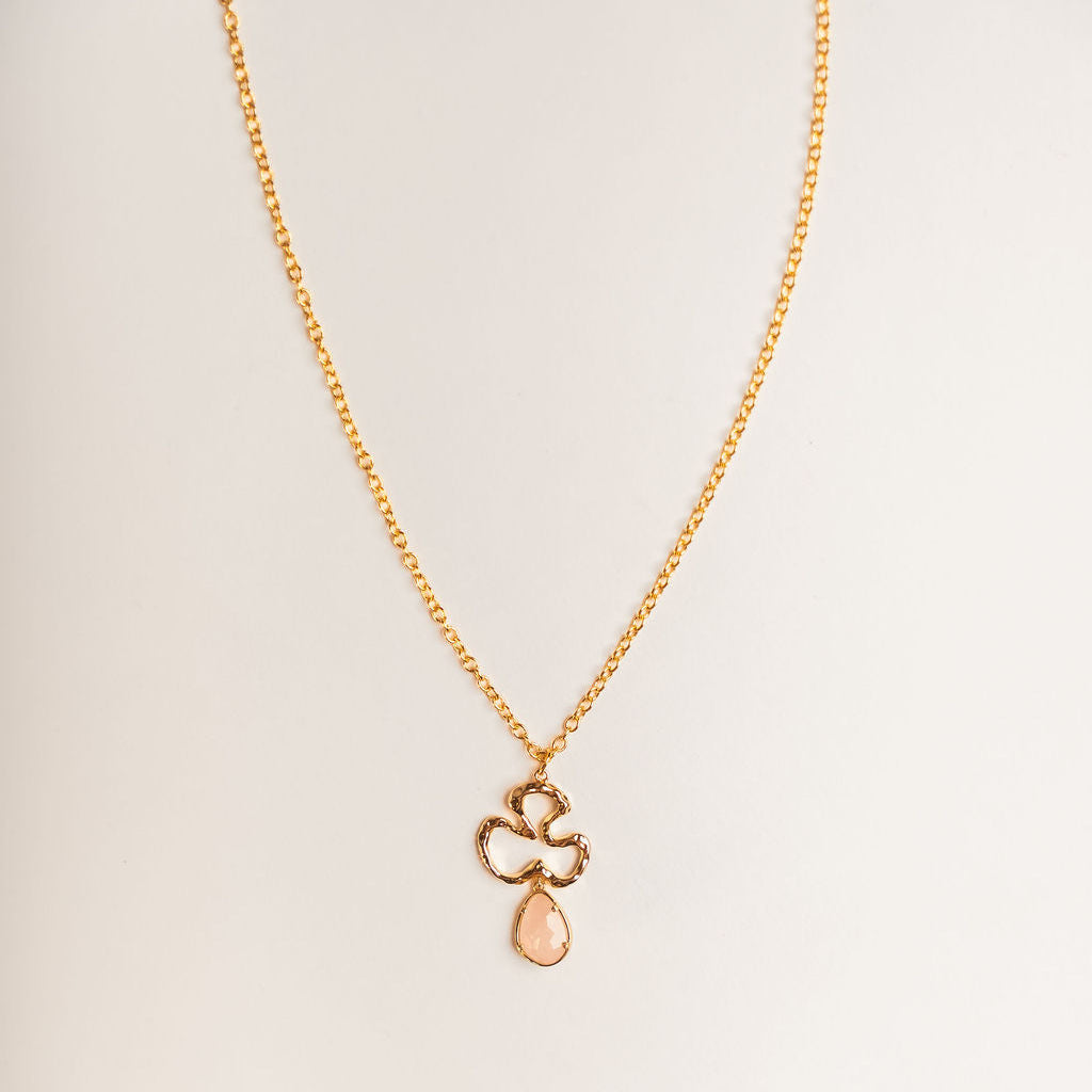 Clover Necklace - 18kt Gold Plated with Natural Stone